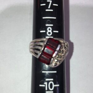 Fabulous Asymmetrical Sterling Silver Ring with 3 Garnet Accents